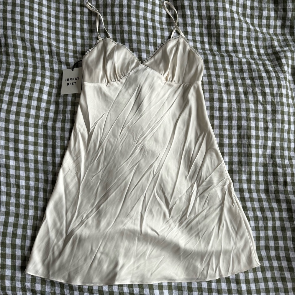 Sunday Best Satin Lace trim Slip Dress NWT